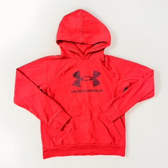 Under Armour Hoodie Boys Youth Large Red Black Pullover Athletic Sweatshirt Logo - Picture 1 of 6